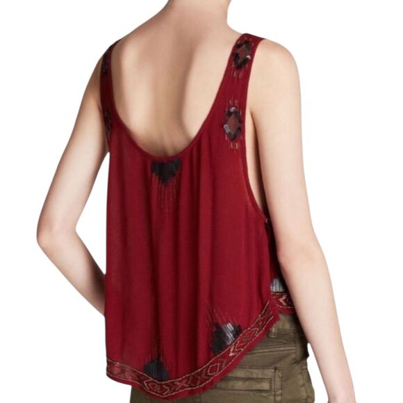 Free People Maroon Flutter Tank M Aztec Sequin Coachella Open Sides - Picture 3 of 9